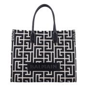 Zwart/ivoor Handtas met Monogram Tote Balmain , Black , Dames