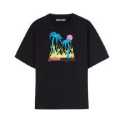 Zwart Grafisch Print Crew Neck T-shirt Palm Angels , Black , Heren