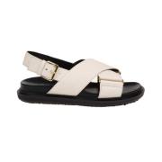 Witte Leren Sandalen met Kruisband Marni , White , Dames