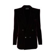 Bordeaux Velvet Blazer Peak Revers Saint Laurent , Black , Dames