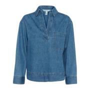 Denim blouse met kraag en zak Part Two , Blue , Dames