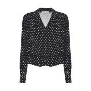 Polyester V-hals shirt met stippen Kocca , Black , Dames