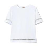 Katoenen Geborduurd Logo T-shirt Twinset , White , Dames