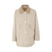 Beige Technische Katoenen Jas met Fluweel Kraag Thom Browne , Beige , ...