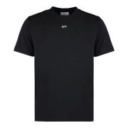 Geborduurd Katoenen Crew-neck T-shirt Off White , Black , Heren