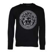 Geborduurde Crew Neck Sweater Zwart Versace , Black , Heren