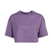 Paarse Katoenen T-shirt met Strass Dondup , Purple , Dames