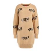 Logo Gebreide Jurk - Beige Guess , Beige , Dames