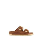 Gouden gesp leren pantoffels Birkenstock , Red , Dames