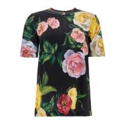 Bloemen Zijden T-shirt Zwart Dolce & Gabbana , Multicolor , Dames