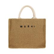 Raffia Effect Handtas met Schouderband Marni , Brown , Dames