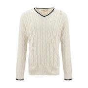 Cable-Knit V Neck Cotton Sweater Marni , Beige , Heren