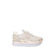 Suede en stof platform sneakers Premiata , Beige , Dames