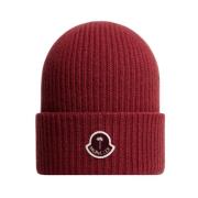 Wollen Gebreide Logo Patch Beanie Hoed Moncler , Red , Dames