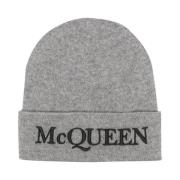 Grijze Cashmere Beanie Hoed Geborduurd Logo Alexander McQueen , Gray ,...