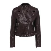 Bruine Faux Leren Bikerjas Only , Brown , Dames