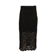 Bloemen Zwarte Midi Rok met Onderskirt Twinset , Black , Dames