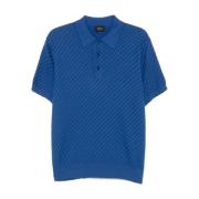 Blauw Geribbeld Poloshirt Korte Mouw Brioni , Blue , Heren