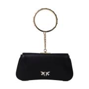 Leren Clutch Tas met Knoopklep Pinko , Black , Dames