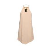 Korte Polyester Jurk met Gouden Medaillon Simona Corsellini , Beige , ...