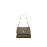 Gegranuleerde leren grote schoudertas Saint Laurent , Green , Dames