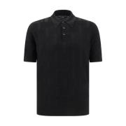 Zijden Polo Shirt met Jacquard Logo Dolce & Gabbana , Black , Heren