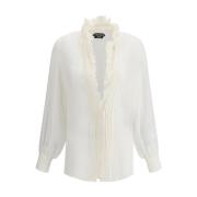 Zijden Blouse met Gerimpelde V-hals Tom Ford , White , Dames