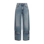 Wijde Pijp Knoopdetail Katoenen Jeans Haikure , Blue , Dames