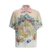 Exotische Zijden Cubaanse Kraag Maxi Shirt Casablanca , Multicolor , H...