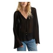 Romantische V-hals Georgette Blouse Michael Kors , Black , Dames