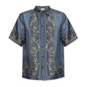 Zijden shirt met print Etro , Blue , Heren