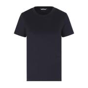 Blauw Katoenen T-shirt met Tonaal Logo Borduurwerk Max Mara , Blue , D...