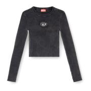 Geribbeld katoenen top met frontlogo Diesel , Black , Dames