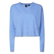 Blauwe Katoenen V-Hals Trui Pinko , Blue , Dames