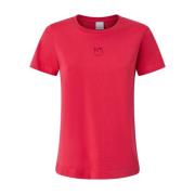 Framboos Rood Crew Neck T-shirt Pinko , Red , Dames