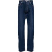 Blauwe Denim Jeans met Contraststiksels Off White , Blue , Heren