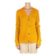 Mohair V-hals Vest met Contrastmanchetten Liviana Conti , Yellow , Dam...