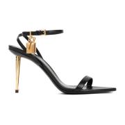 Zwarte Leren Sandalen met Gouden Accenten Tom Ford , Black , Dames