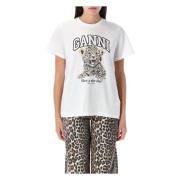 Leo Print T-Shirt Ganni , White , Dames