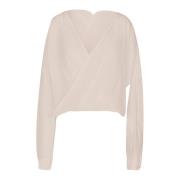 V-hals blouse in katoen zijde mix Jucca , Pink , Dames