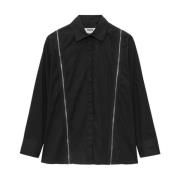 Klassieke Zwarte Blouse met Zijritsen Msgm , Black , Dames