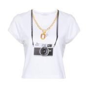 Witte Katoenen Camera Print T-shirt Paco Rabanne , White , Dames