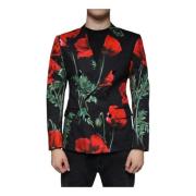 Zwarte Bloemenblazer met Slim Fit Dolce & Gabbana , Multicolor , Heren