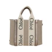 Tote tas van linnen en metallic leer Chloé , Gray , Dames