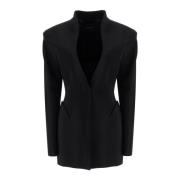 Elegante V-hals Zwarte Jas Mugler , Black , Dames