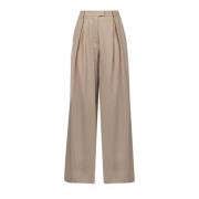 Wijde Flanellen Broek met Riemlussen Semicouture , Beige , Dames