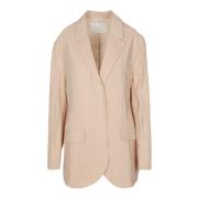 Taffeta Blazer met Revers Kraag Tela , Beige , Dames