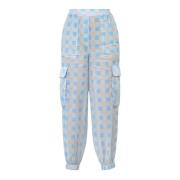 Ramie Elastische Taille Enkellange Broek Semicouture , Blue , Dames