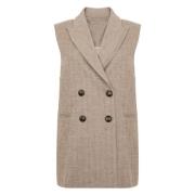 Beige Gebreid Vest Mouwloos Knoopsluiting voor D.Exterior , Beige , Da...