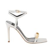 Ivoor Leren Sandalen met Gouden Detail Elisabetta Franchi , Beige , Da...